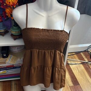 Paper Crane Brown Smocked Camisole